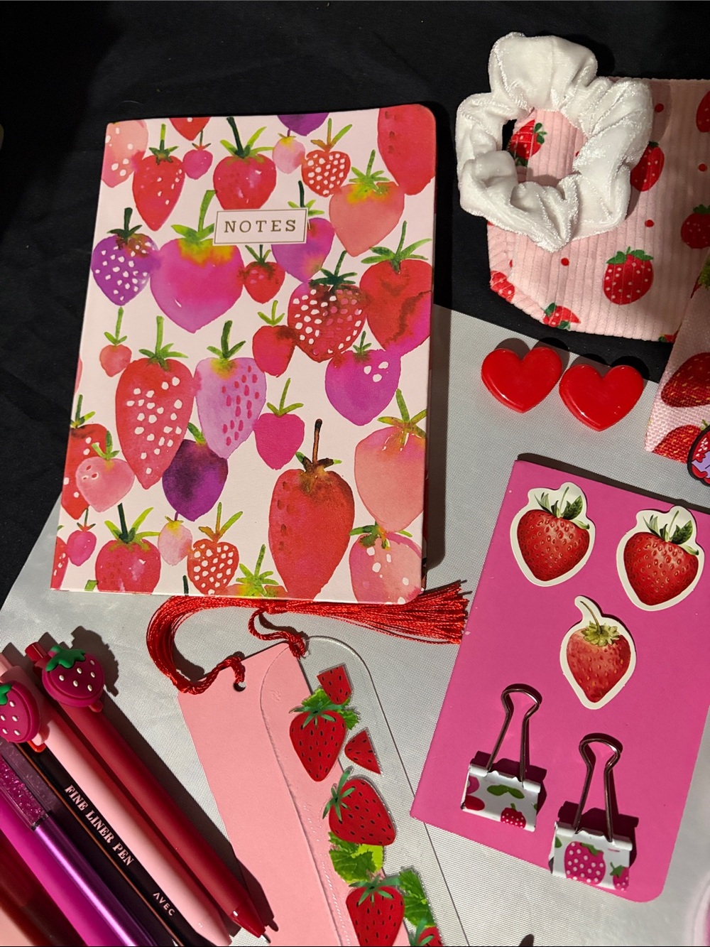 Strawberry Notes Notebook and Pink Strawberry Stationery Set